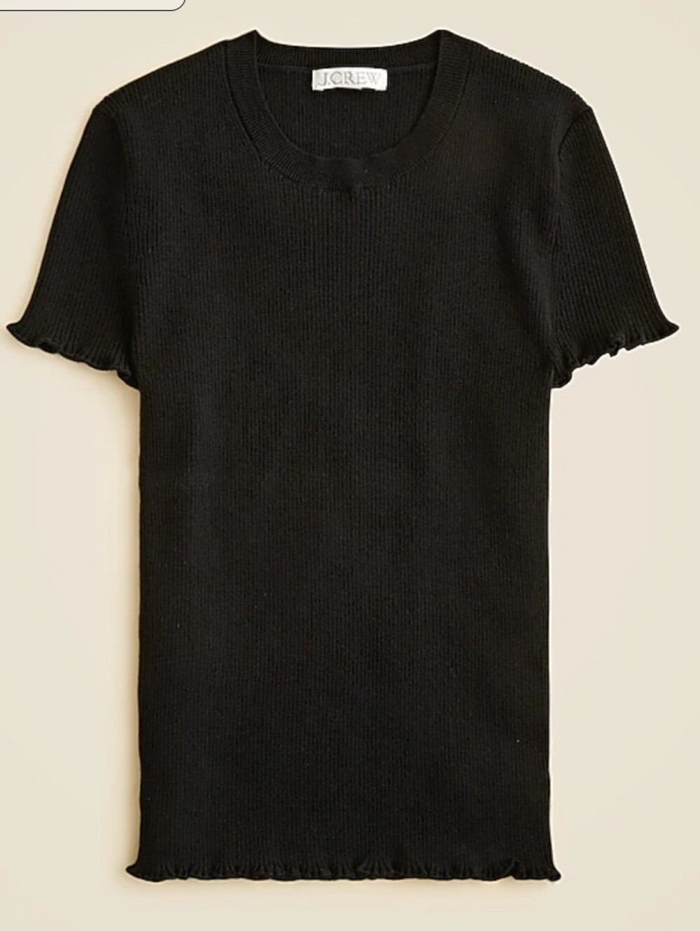 J. Crew Black Ribbed Lettuce-Edge Short Sleeve Top